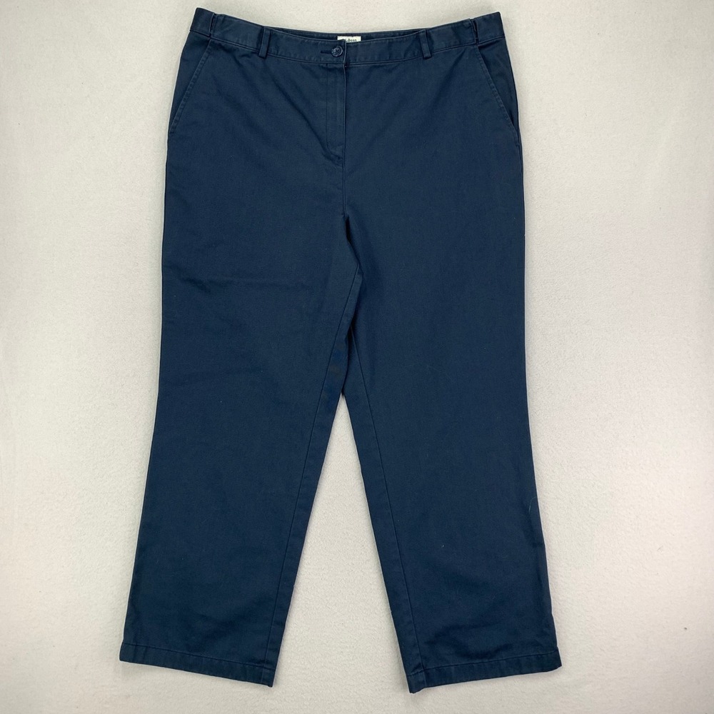 LL Bean Classic Fit Chino Pants Womens 18 Blue Straight Leg‎ High Rise Stretch